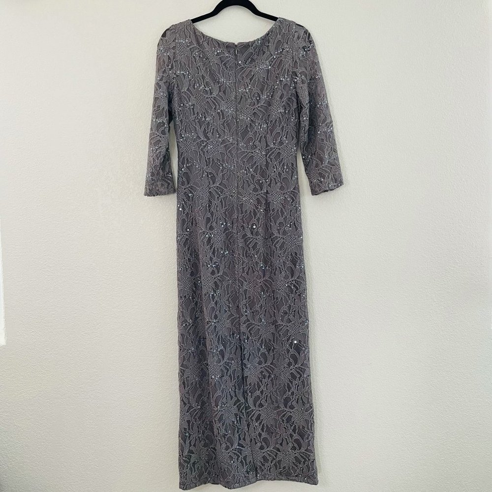 Jessica Howard Womens Grey Long Wedding Mother Formal Sequin Lace Dress  Size: 1 - Picture 5 of 9